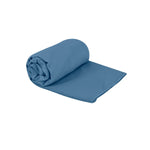 Sea To Summit Drylite Towel rolled and partially unfolded in Moonlight Blue color