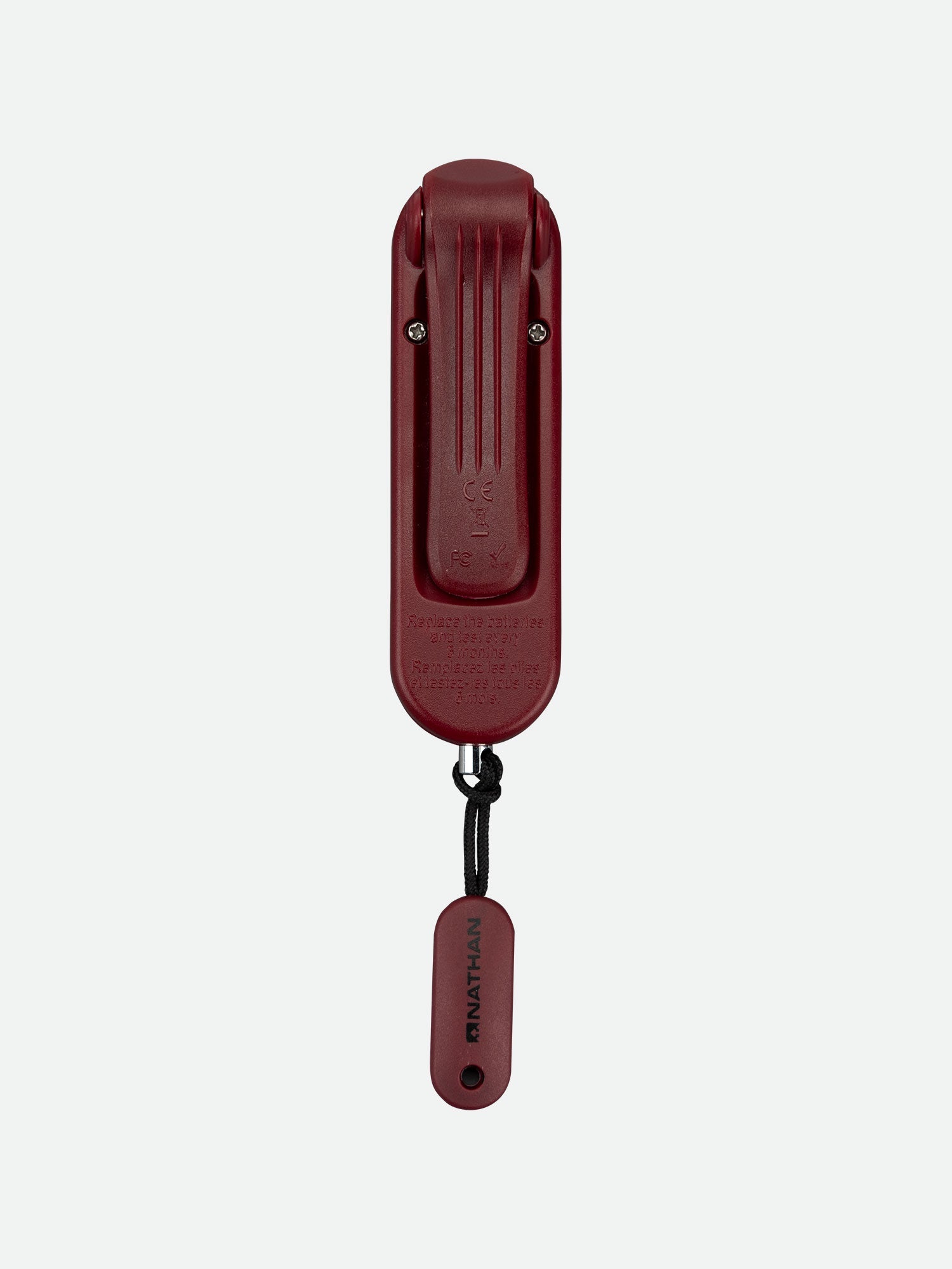Nathan SaferRun Ripcord Siren Personal Alarm in burgundy red with black lanyard