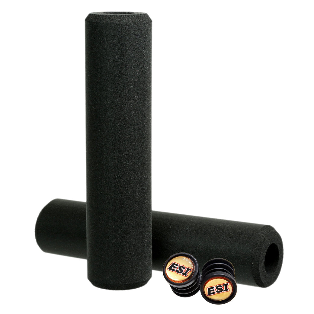 ESI black silicone bike grips with foam texture and ESI logo end caps