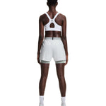 On Running Performance Bra in white showing keyhole back design, rear view on model