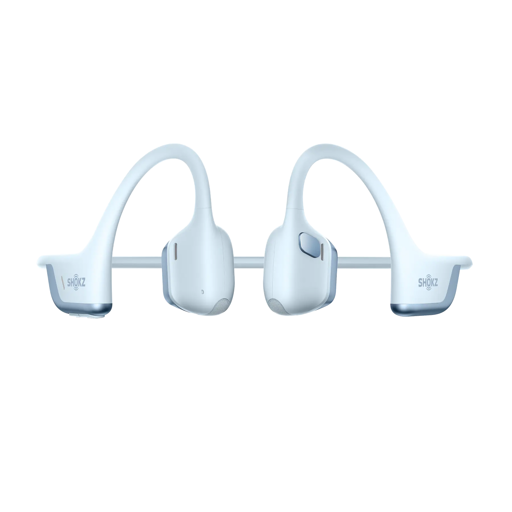 Shokz OpenRun Pro 2 bone conduction headphones in light blue silver color