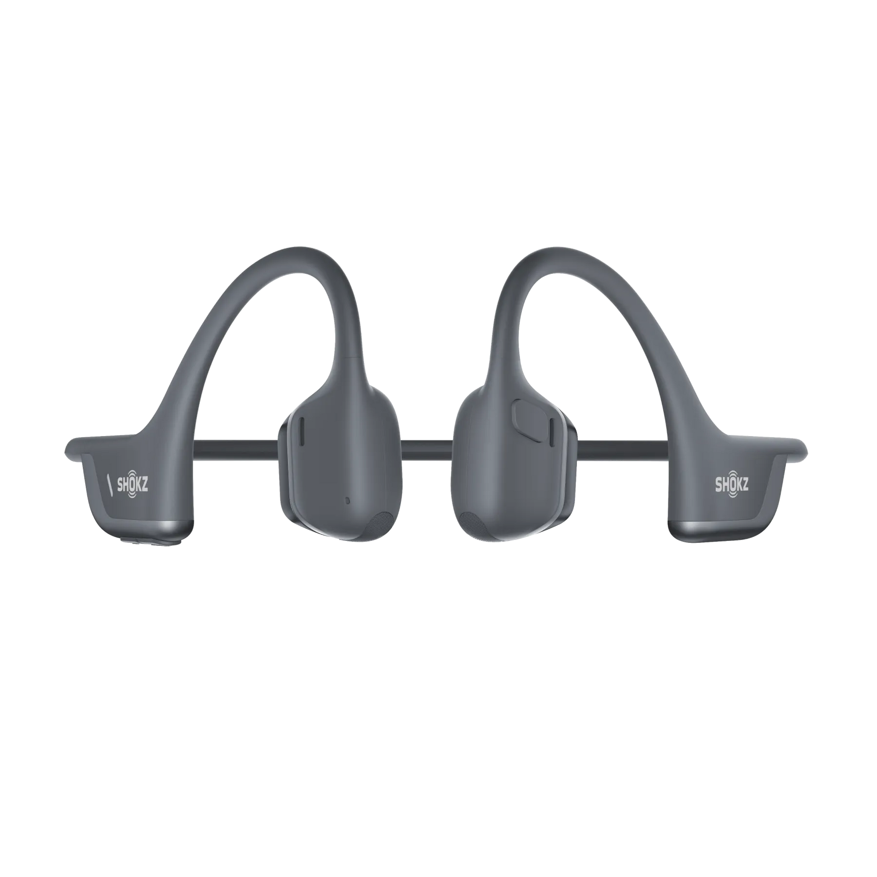 Gray Shokz OpenRun Pro 2 bone conduction headphones on white background
