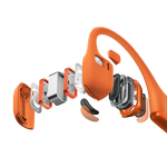 Shokz OpenRun Pro 2 orange bone conduction headphones exploded view showing internal components