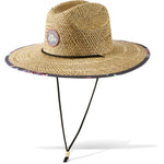Dakine Pindo straw hat with natural weave and abstract palm pattern brim trim