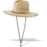 Dakine Pindo straw hat with abstract palm pattern brim and adjustable chin strap