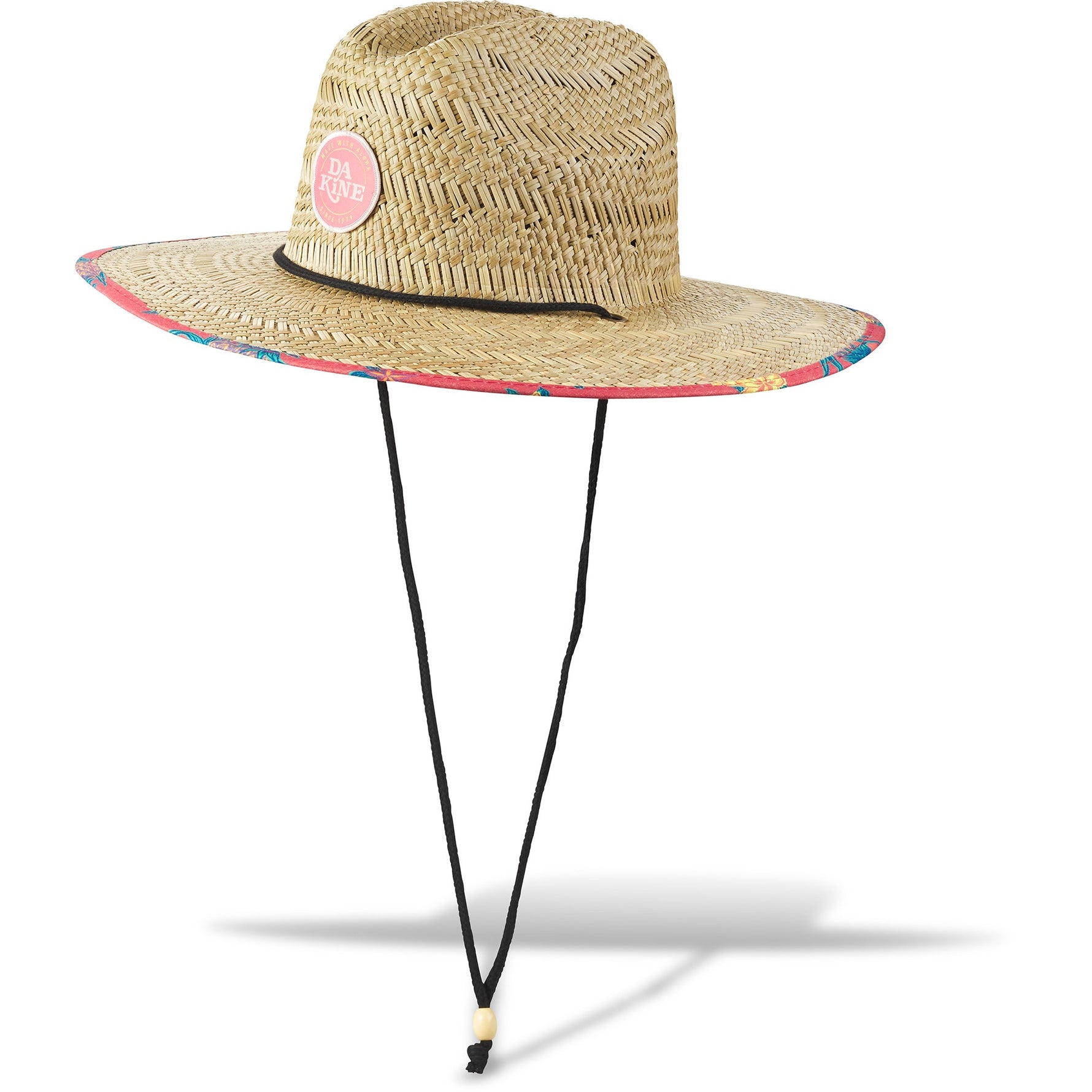Dakine Pindo straw hat with tropical pattern brim and chin strap