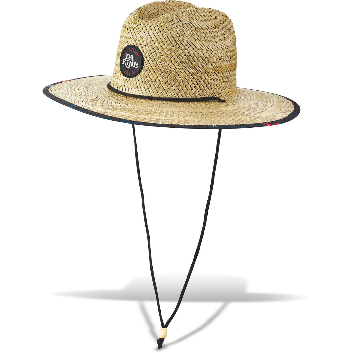 Dakine Pindo Straw Hat in Aloha Camo with wide brim and black chin cord