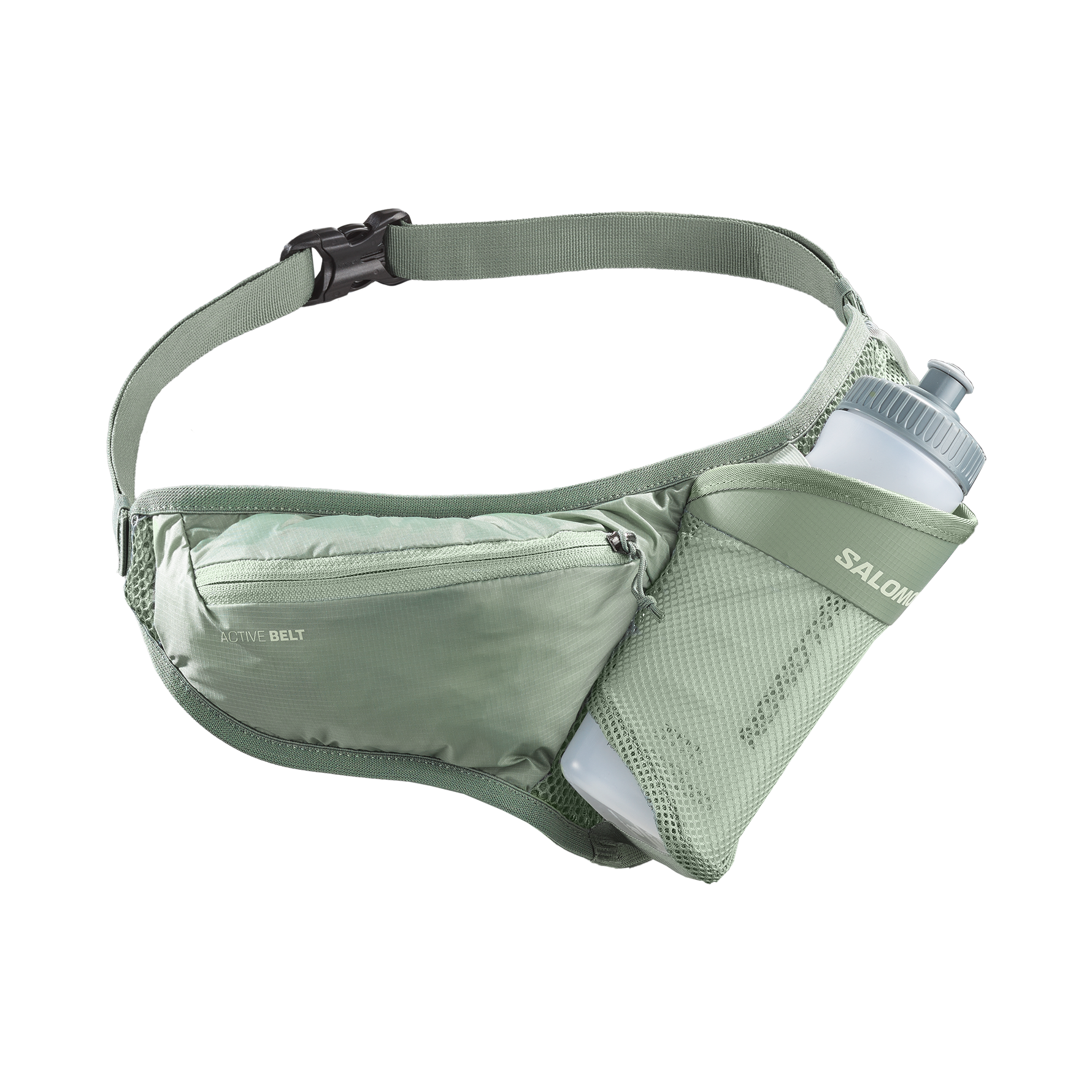 Salomon Active Belt 3D Bottle hydration waist pack in sage green with water bottle