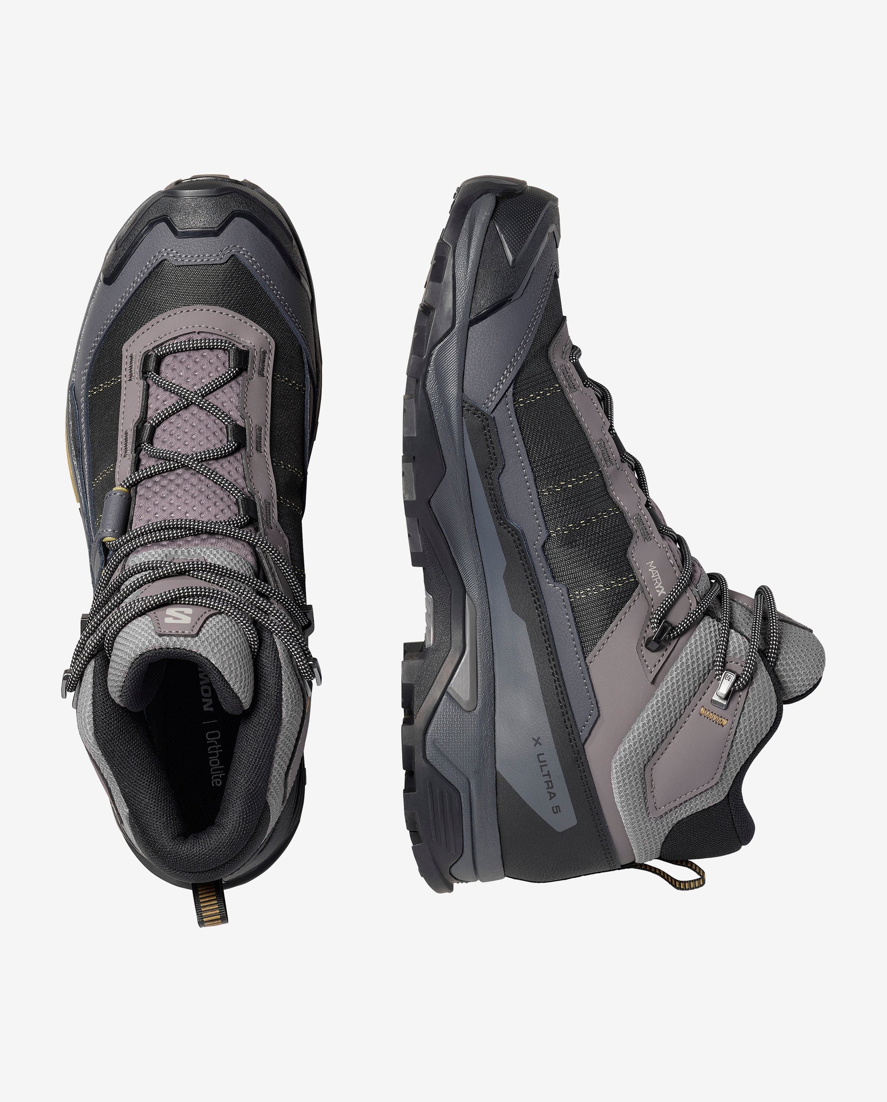 Salomon X ULTRA 5 MID GTX hiking boots in black and grey colorway