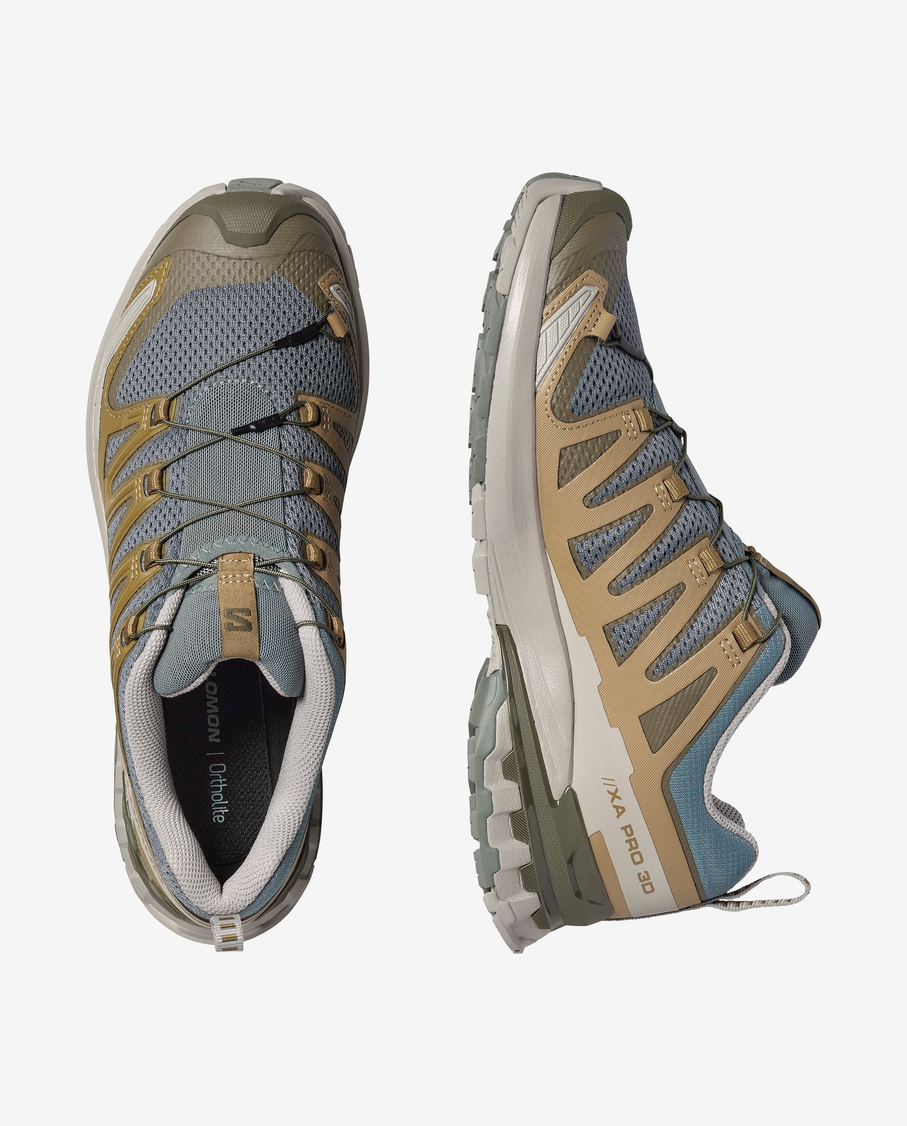 Salomon XA PRO 3D V9 men's trail running shoes in gray and tan colorway