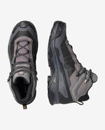 Salomon X ULTRA 5 MID GTX hiking boots in grey colorway, studio shot