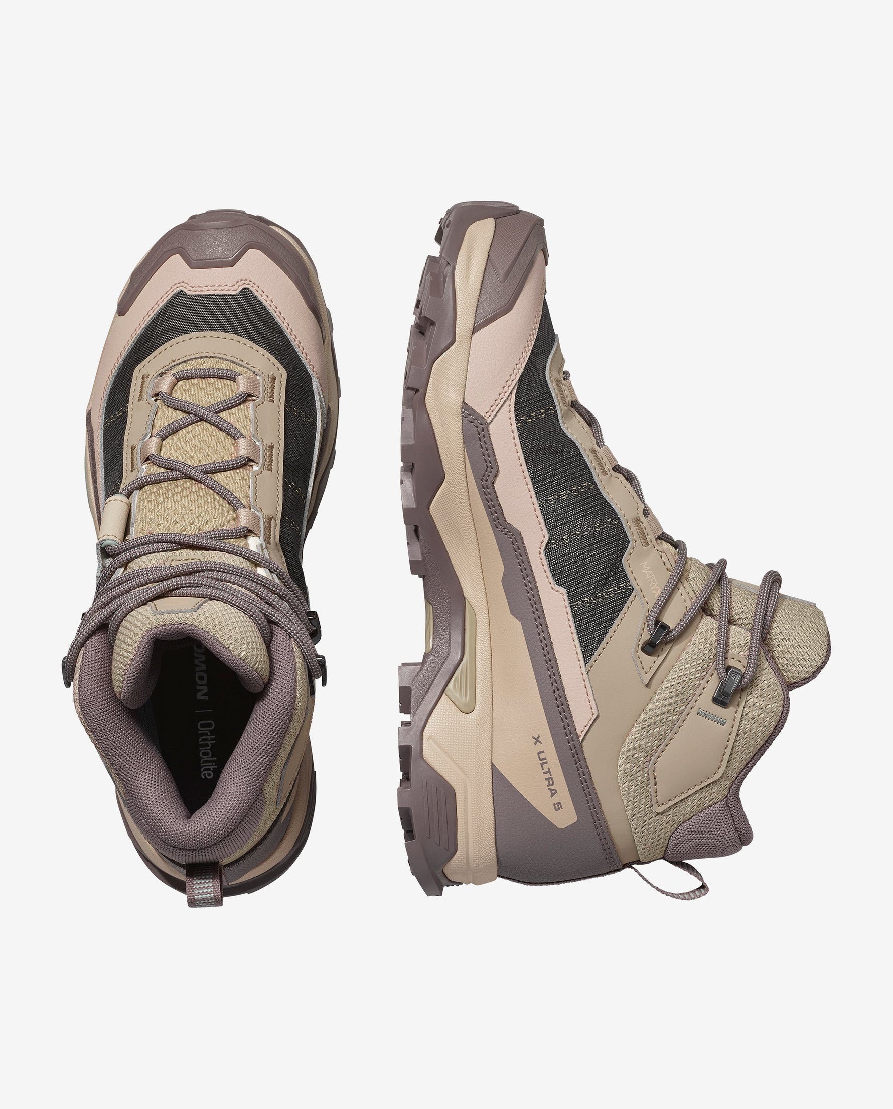 Salomon X Ultra 5 Mid GTX women's hiking boots in beige brown colorway