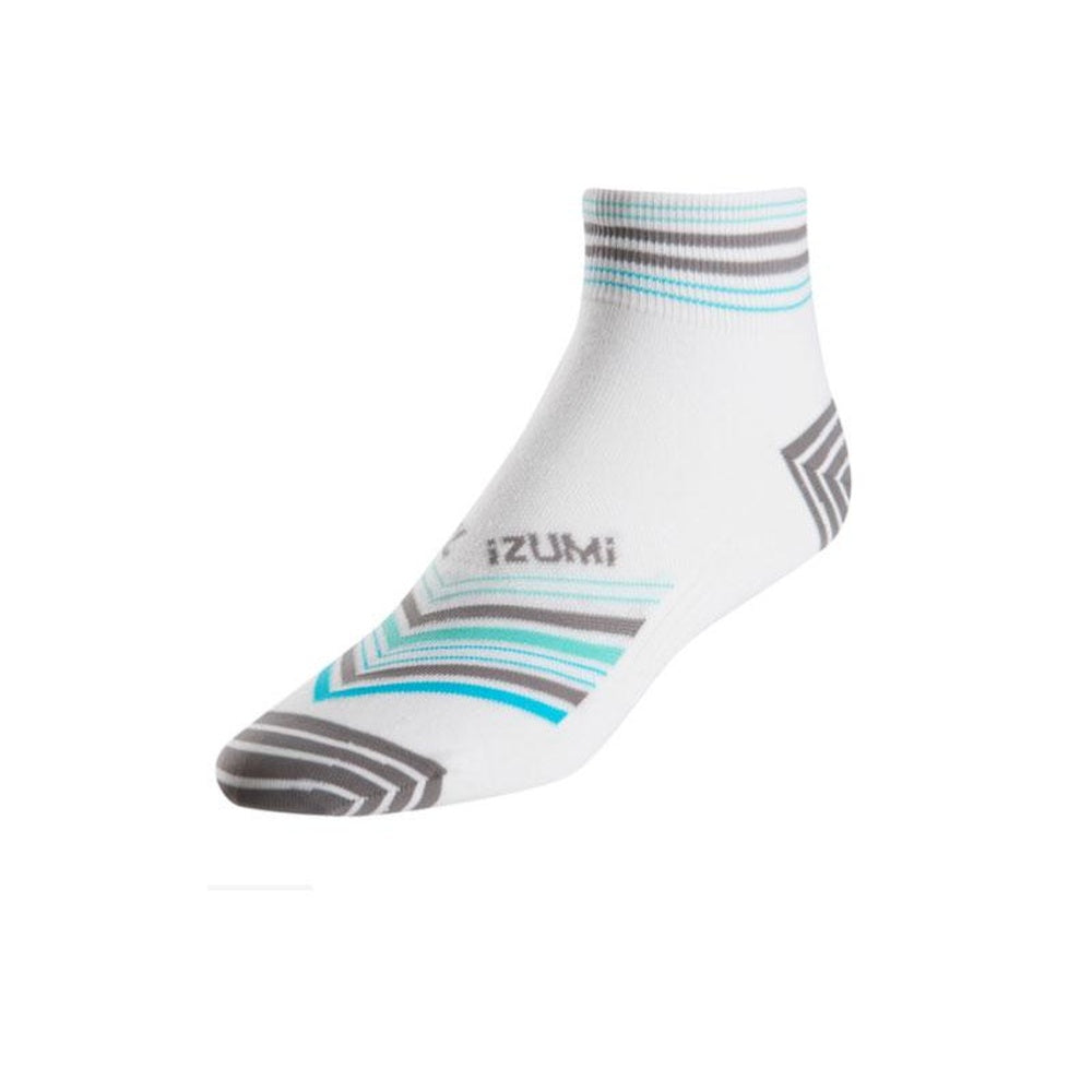 Pearl Izumi women's low-cut running sock in white with grey and blue stripes