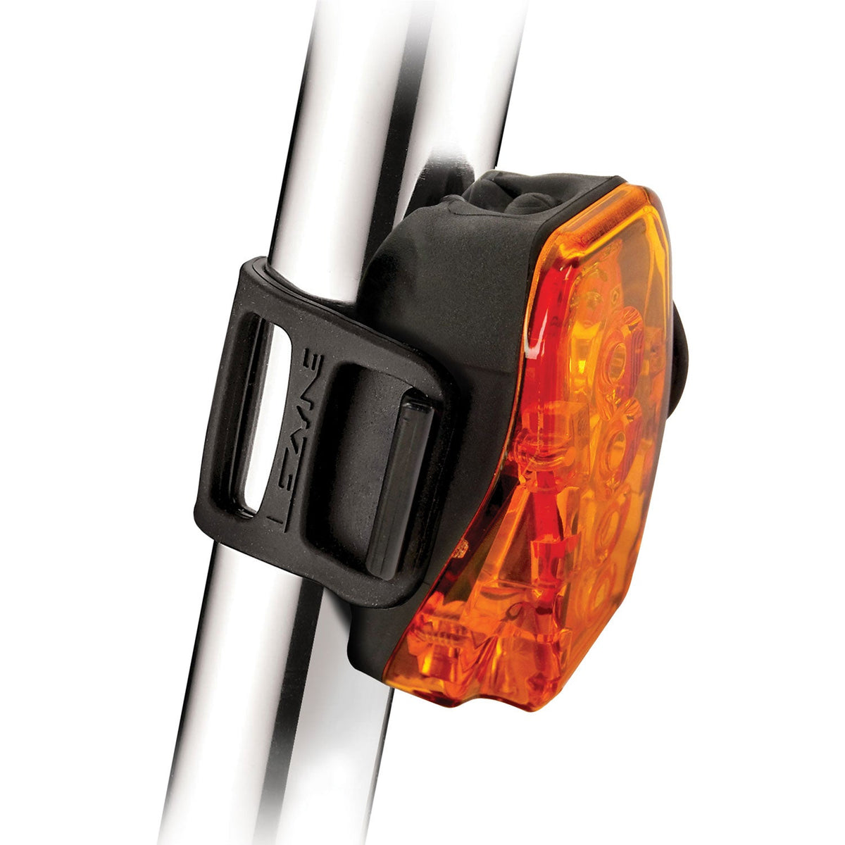 Lezyne Laser Drive Rear bicycle light in black with amber lens mounted on seatpost