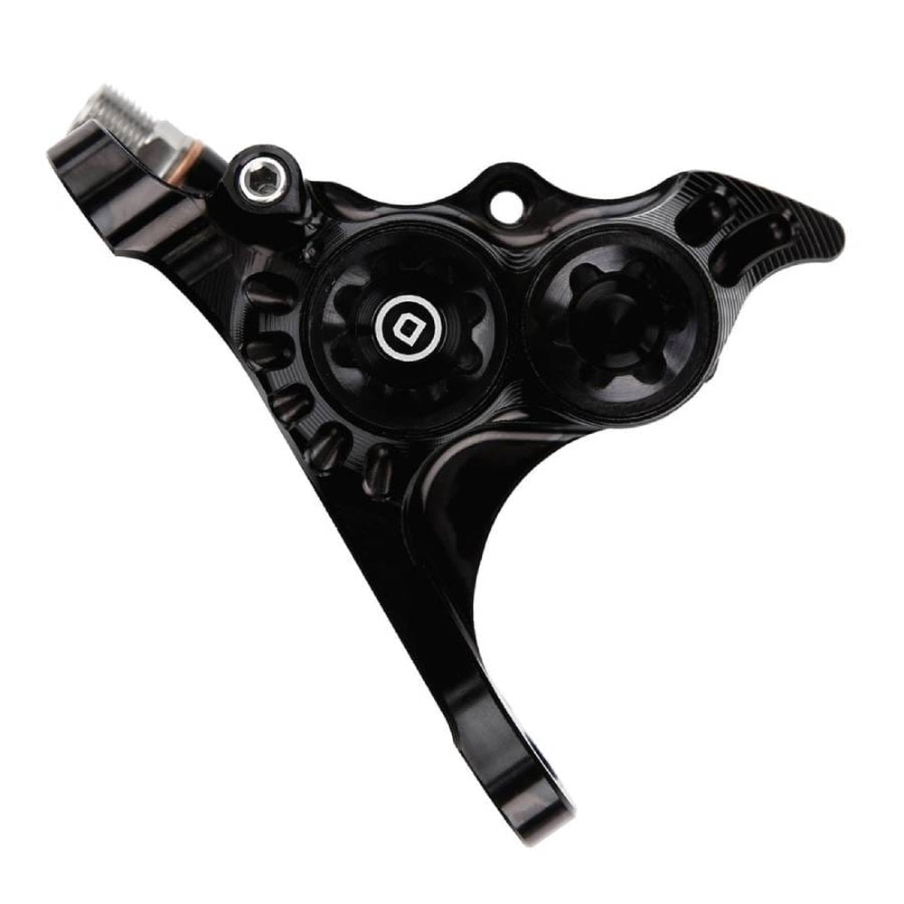 Hope RX4+ Flat Mount +20 DOT disc brake caliper in black finish on white background