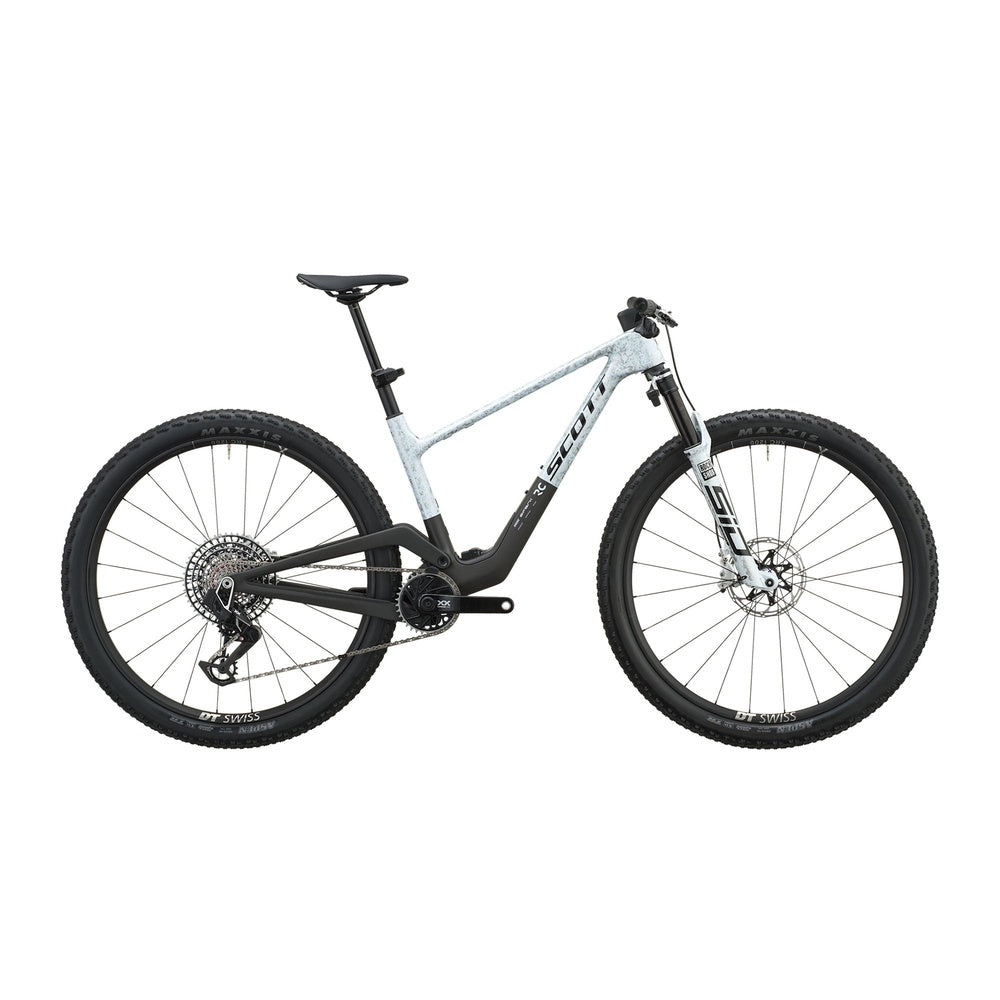 Scott Spark RC World Cup Evo mountain bike in Rush White and Carbon Black colorway