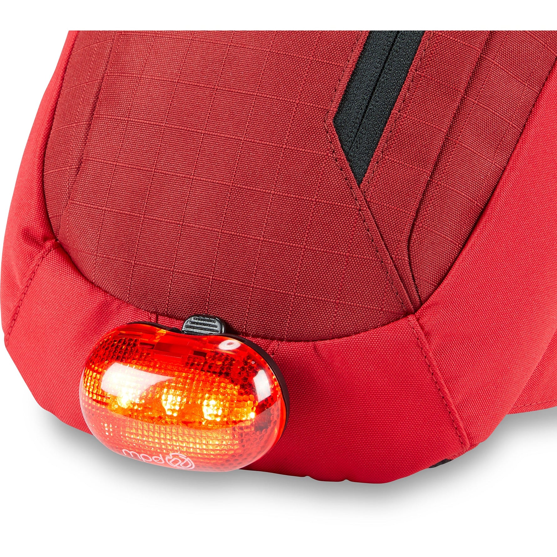 Red Dakine cycling bag with integrated LED safety light attachment