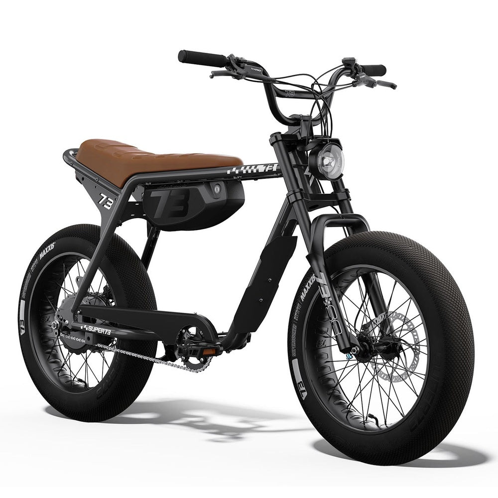 SUPER73 ZX SE electric bike with black frame and brown seat