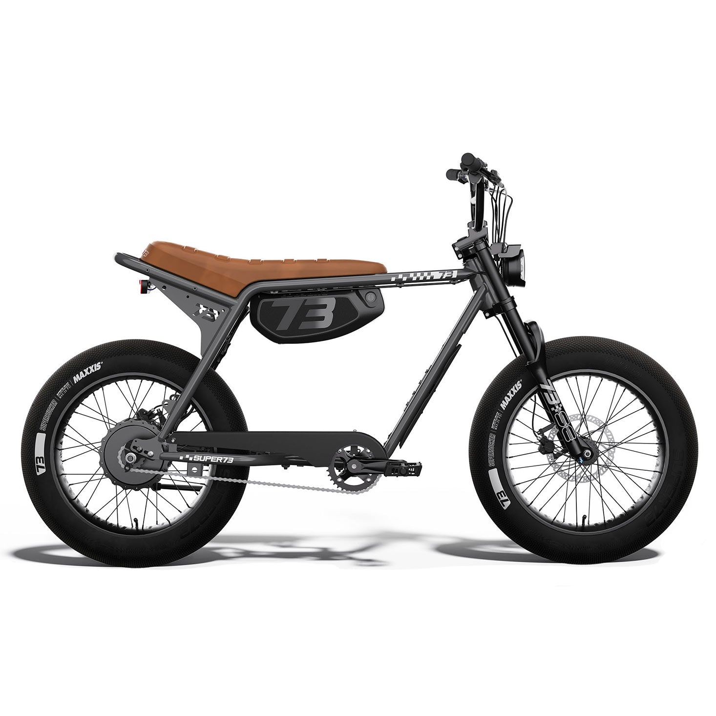 SUPER73-ZX SE electric bike with black frame and brown leather seat