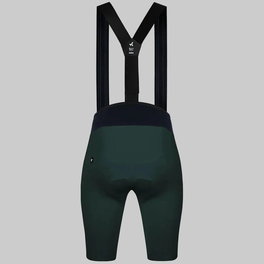 Gobik X women's cycling bib shorts in dark green with black suspenders