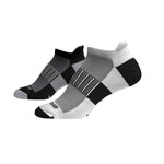 Brooks Ghost Midweight no-show socks in white/black and black/oxford colorways, two pairs