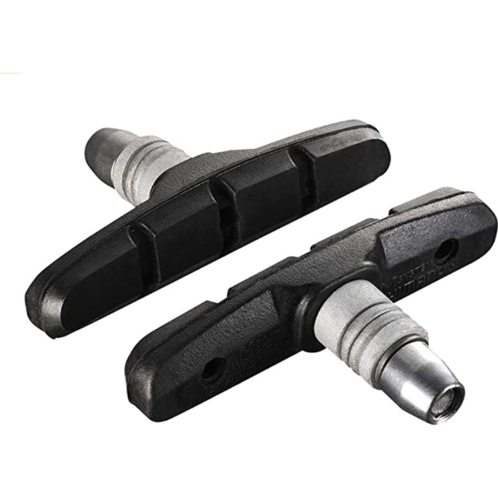 Shimano M510 V-brake shoe pair with black rubber pads and silver metal mounting posts