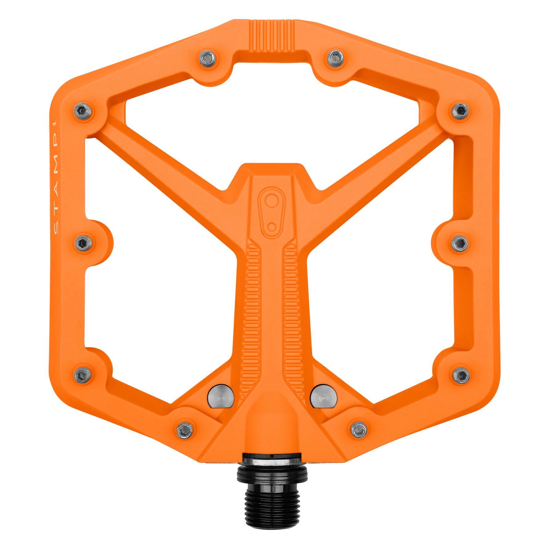 Orange Crankbrothers Stamp 1 Gen 2 large composite flat pedal with hex bolts