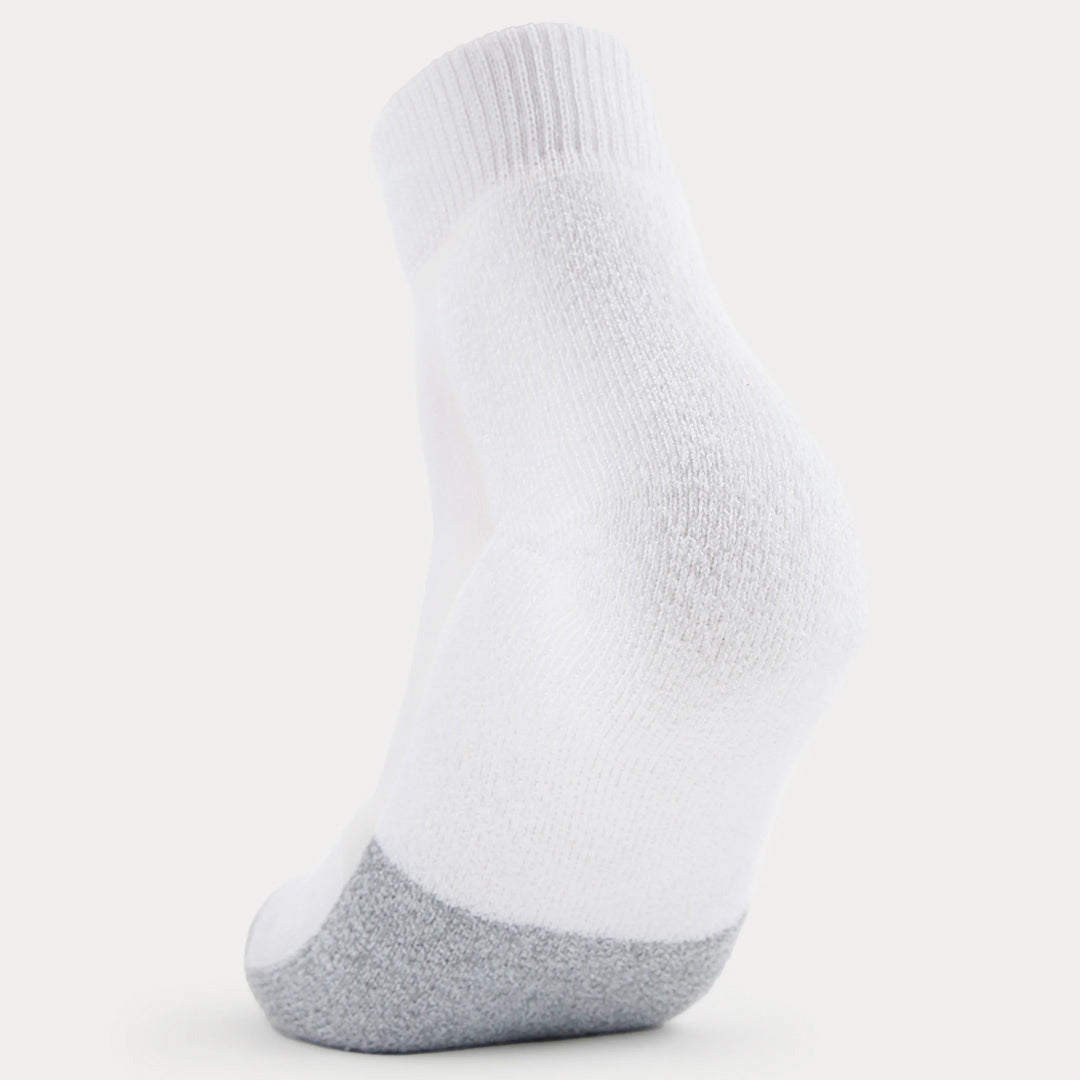 Thorlos Tennis Micro Mini ankle sock in white with gray cushioned heel and toe
