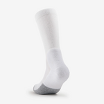 Thorlos unisex white tennis crew sock with gray toe and heel cushioning, rear view