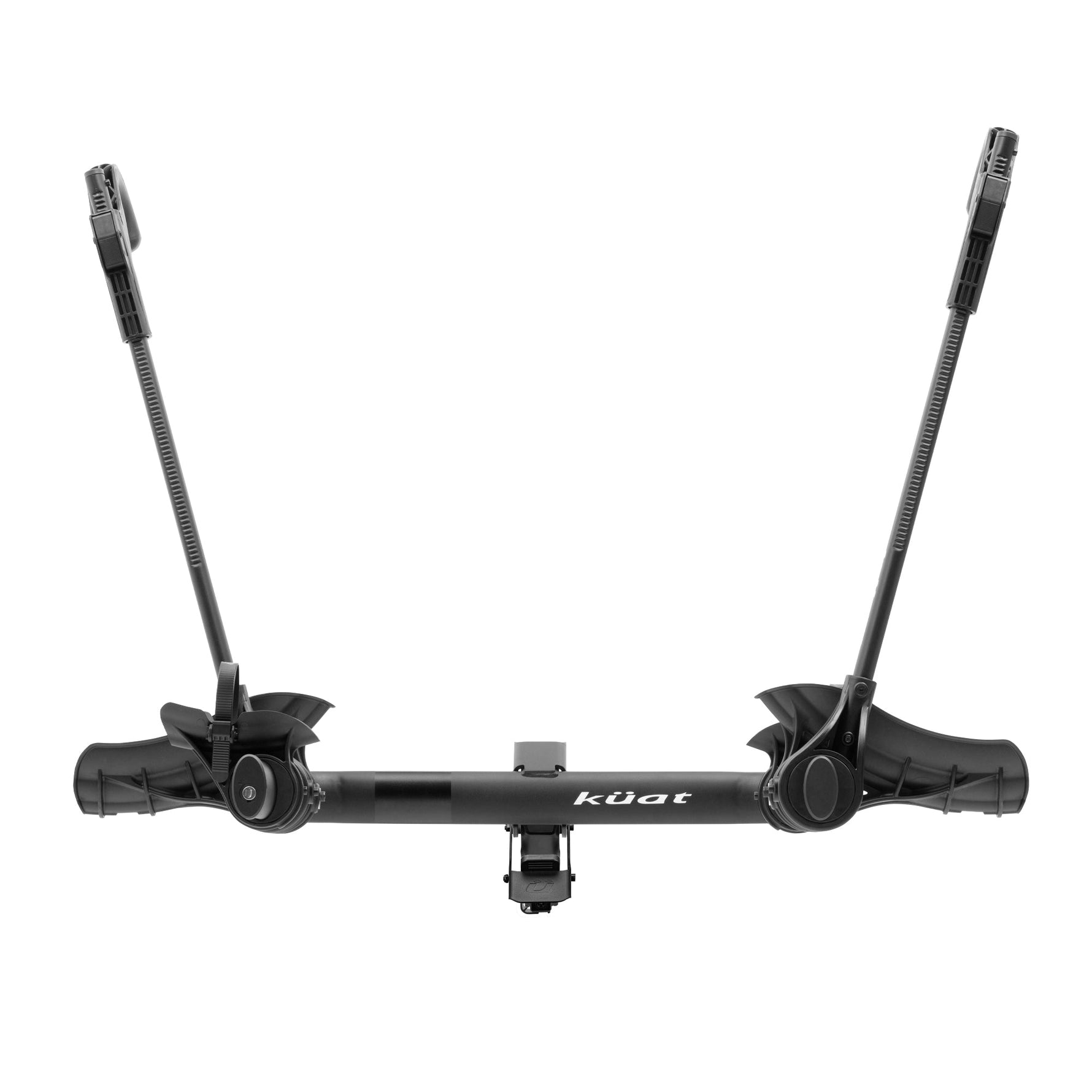 Black Kuat Transfer V2 bike hitch rack with two arms on white background
