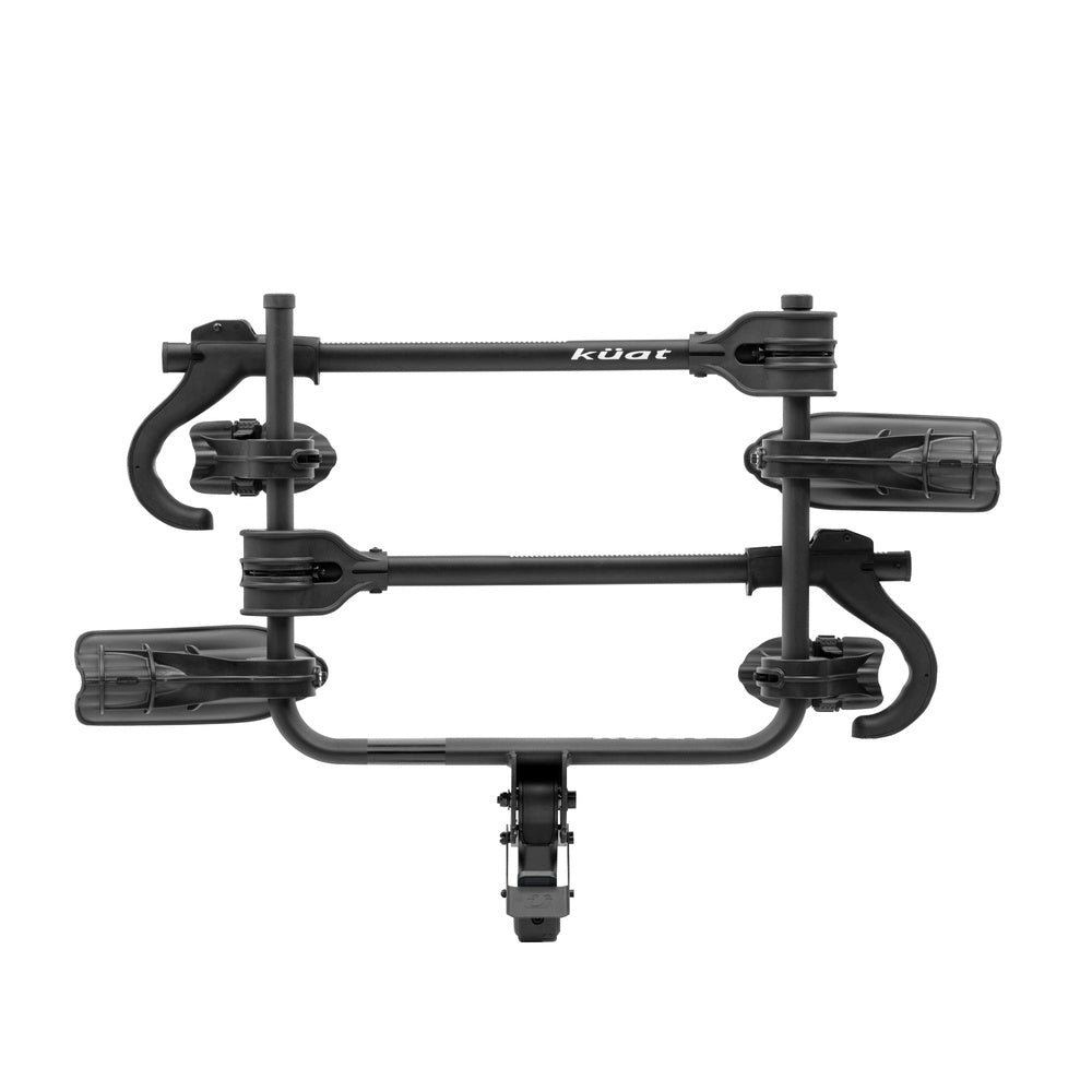 Kuat Transfer V2 2-inch 2-bike hitch rack in matte black, top-down view