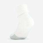Thorlos white tennis ankle cuff sock with gray toe and heel cushioning, side view