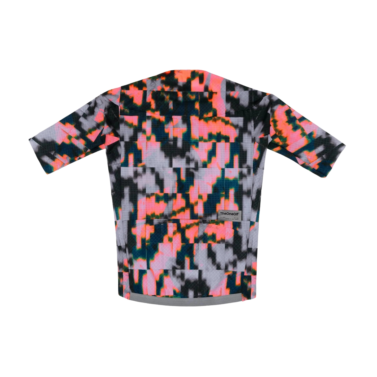 TheOneOff Krypton Short Sleeve Jersey back view in Bromine multicolor pixel camo pattern