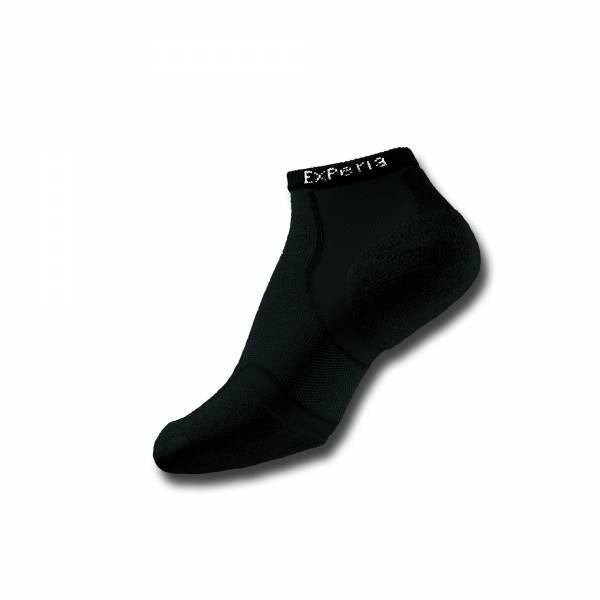 Experia black ankle sock with brand name on cuff