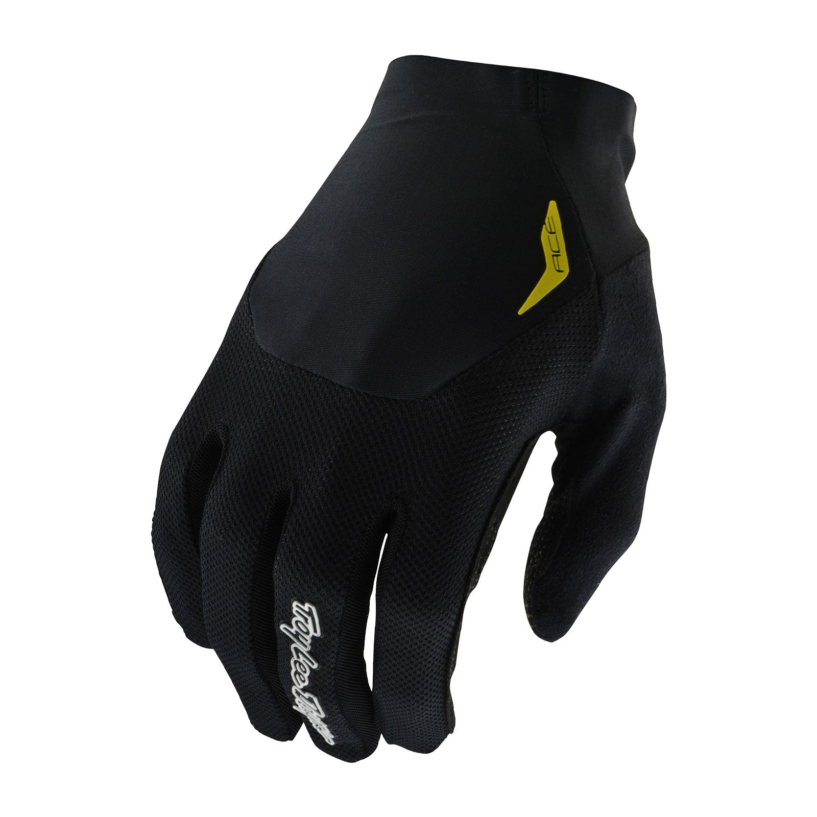 Troy Lee Designs Ace 2.0 Glove in solid black with yellow logo accent