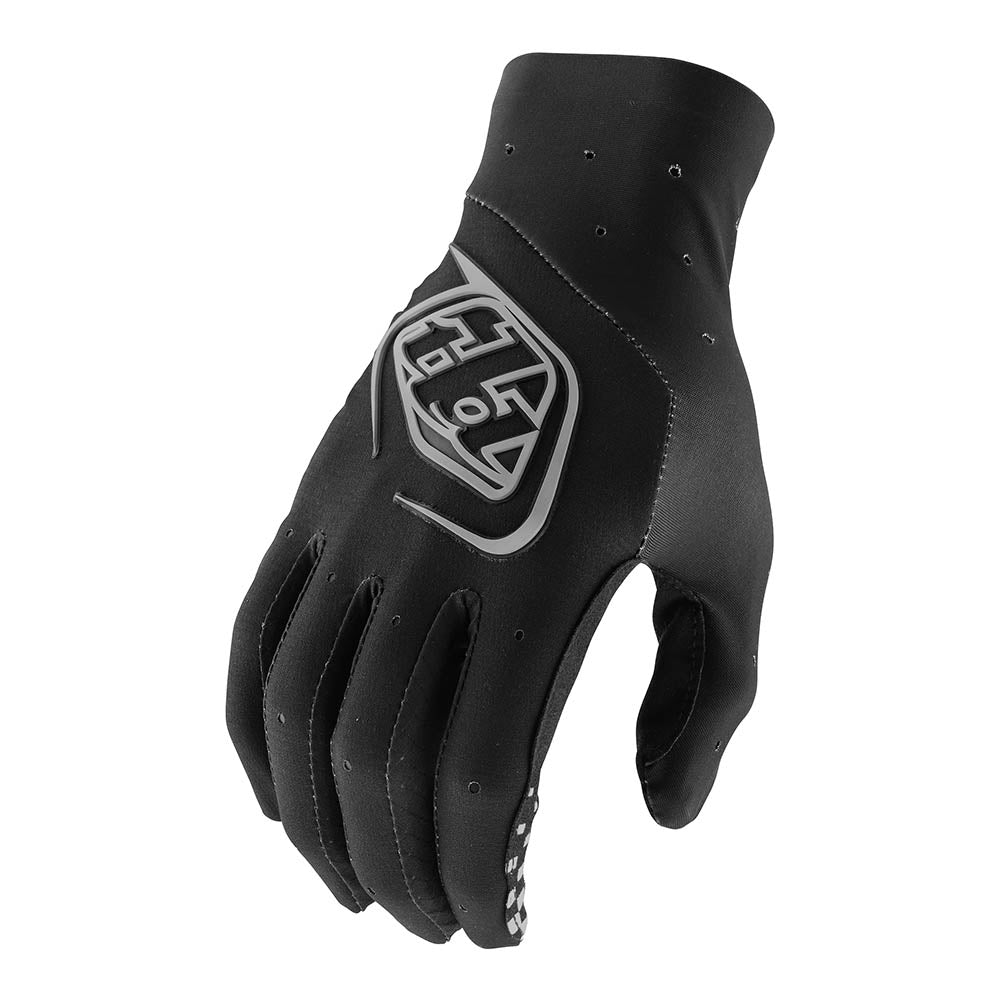 Troy Lee Designs SE Ultra glove in black with gray TLD shield logo on back