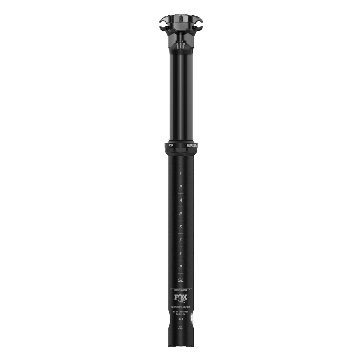 FOX Transfer SL dropper seatpost in matte black with anodized upper finish, 31.6mm