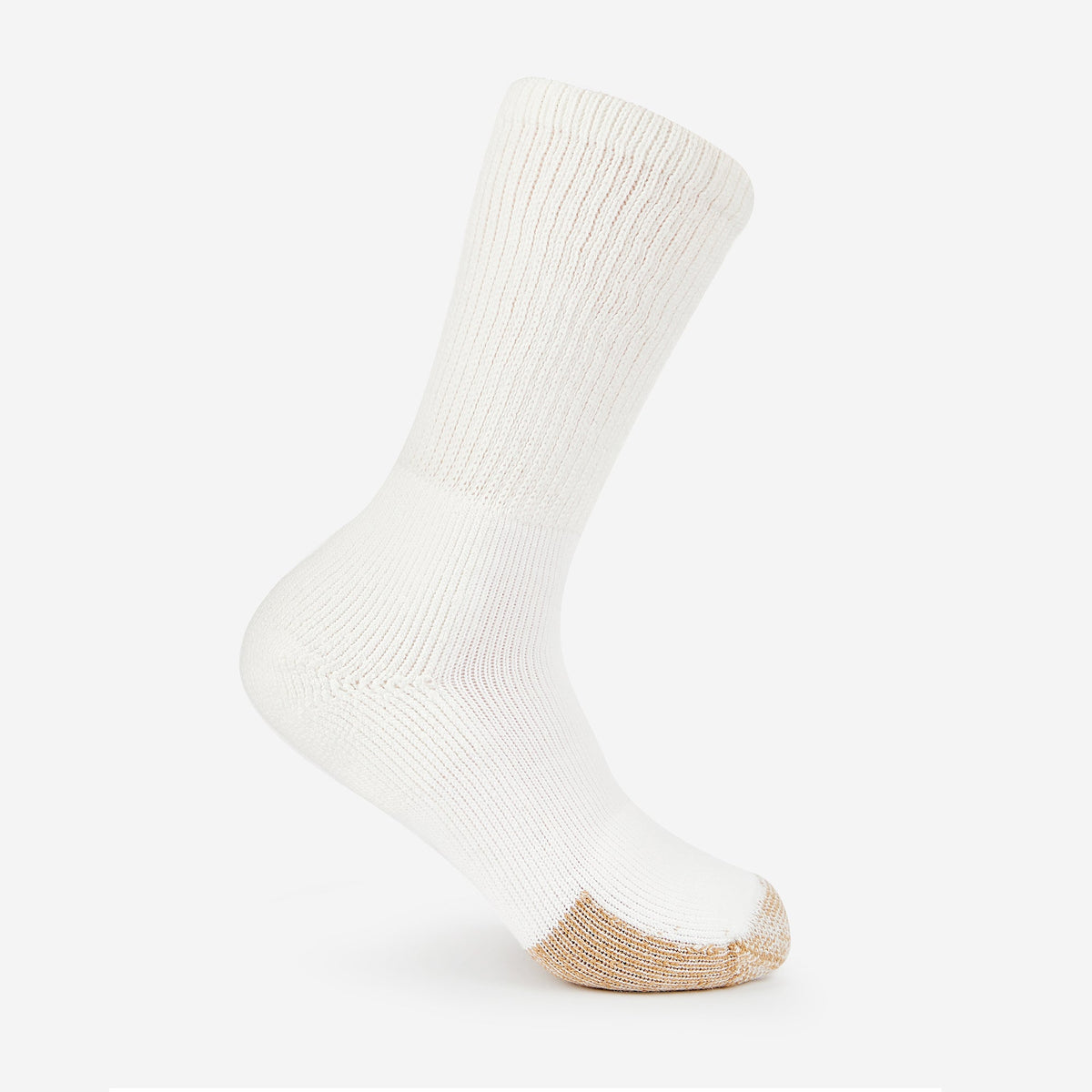 Thorlos Men's XT Max Cushion Fitness Crew Sock in white with tan toe cap
