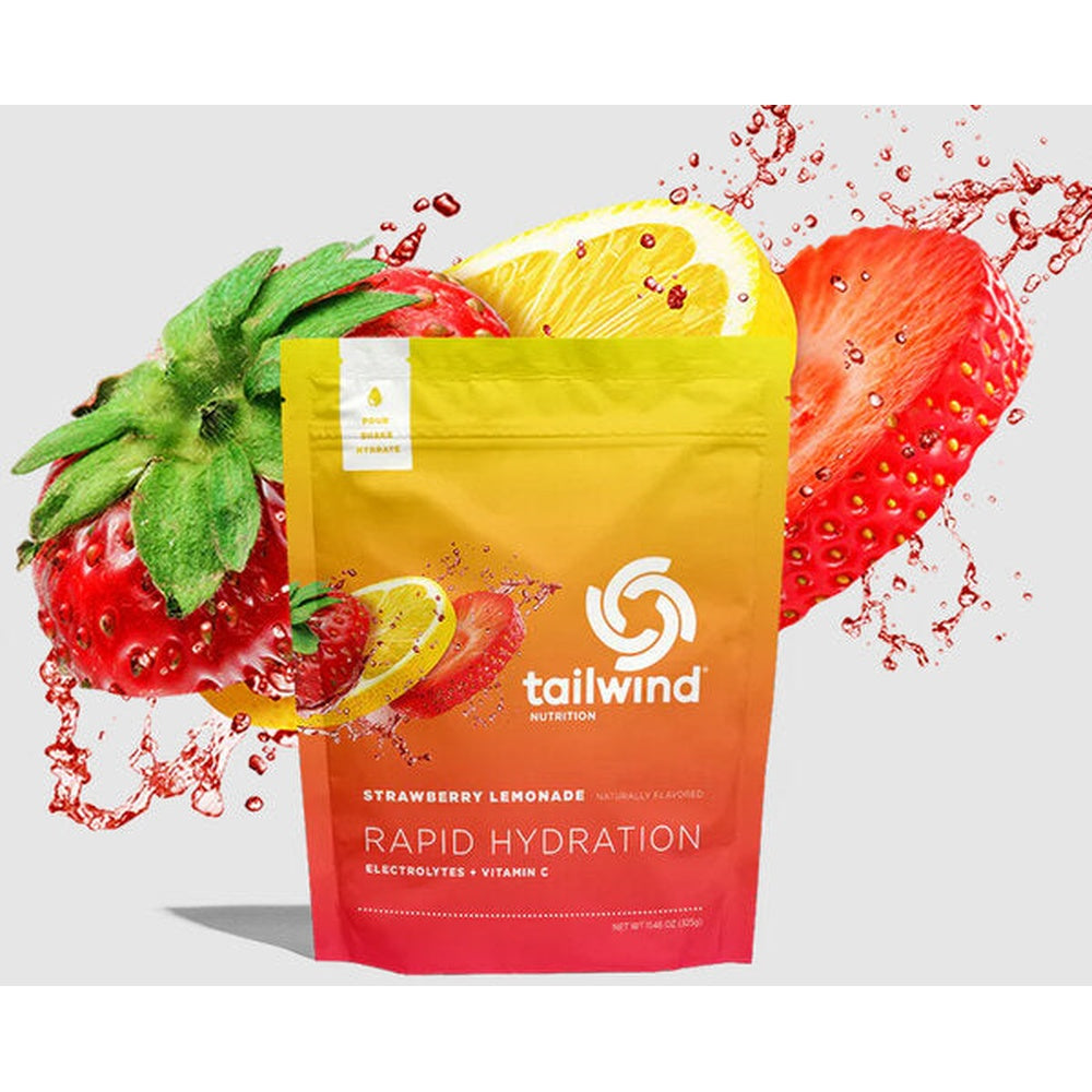 Tailwind Nutrition Strawberry Lemonade Rapid Hydration electrolyte powder pouch with fresh fruit