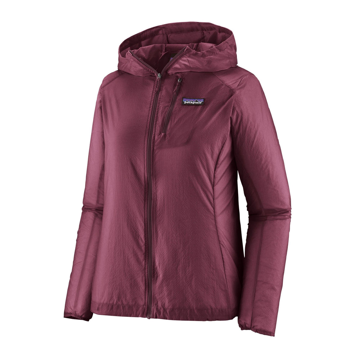 Patagonia Houdini Jacket in Berry Fig, ghost mannequin product shot showing ripstop texture