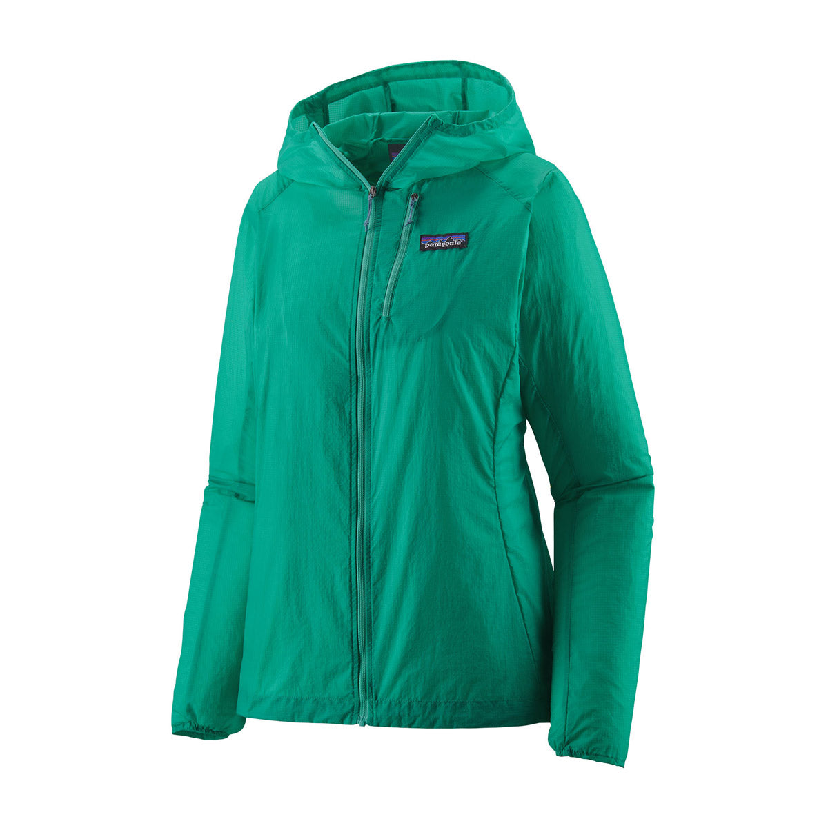 Patagonia Women's Houdini Jacket in bright green with hood and full zip
