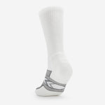 Thorlos white crew work sock with grey accent pattern on heel and toe area