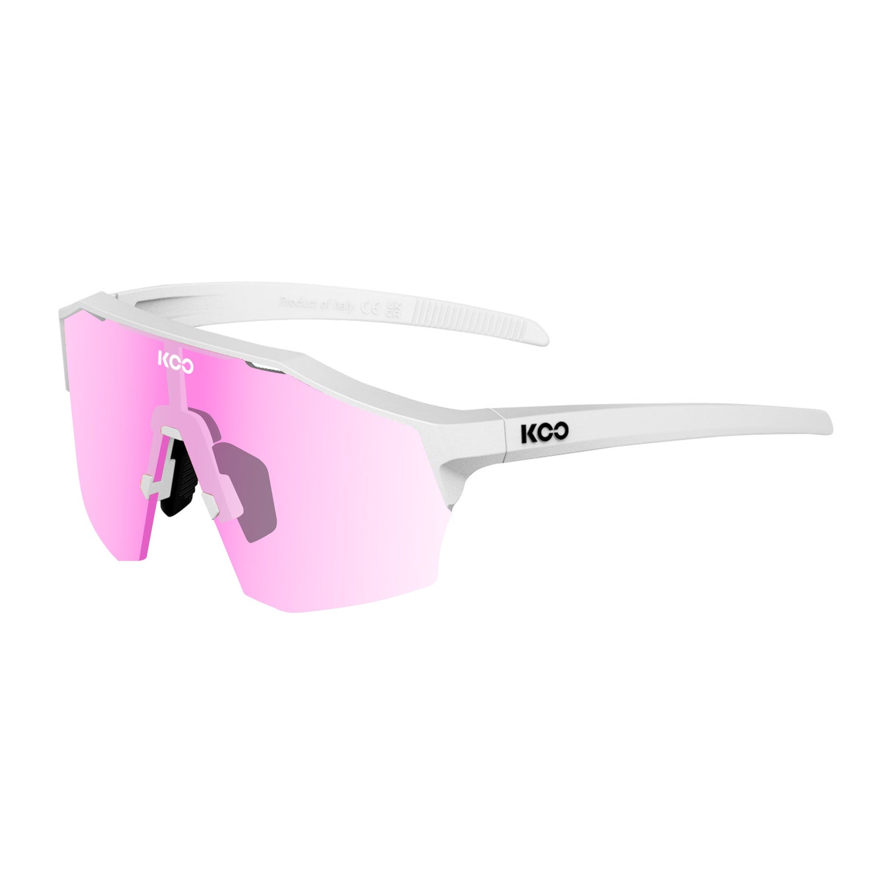KOO Alibi Large cycling sunglasses with white frame and pink photochromic lenses