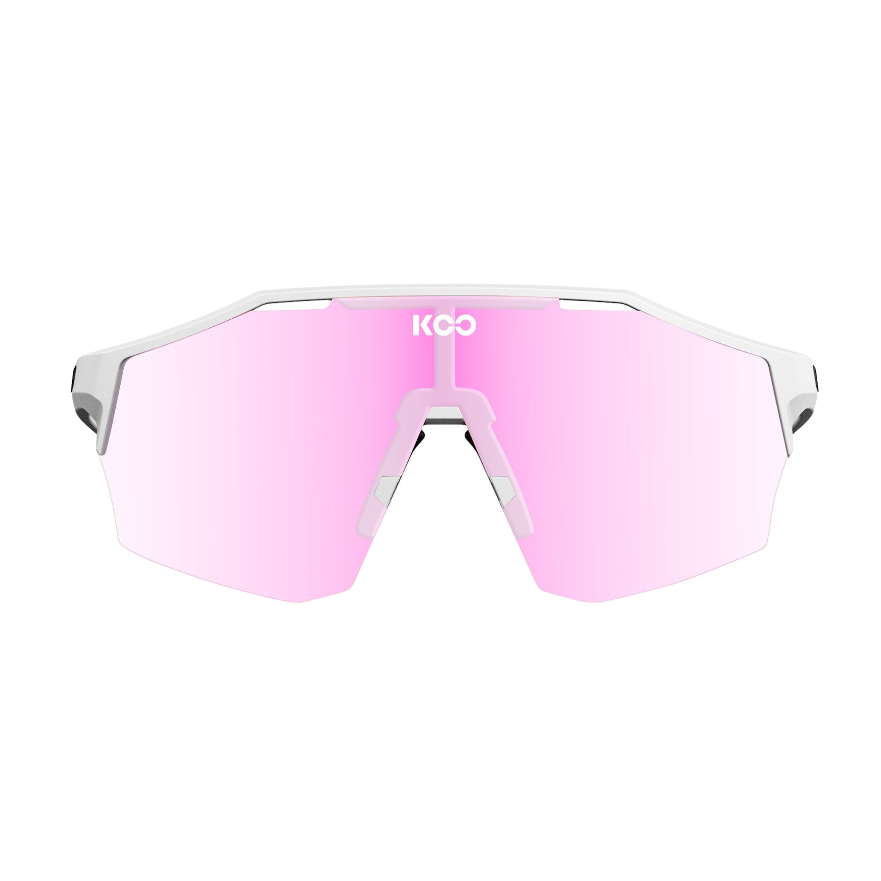 KOO Alibi Large cycling sunglasses with white frame and pink photochromic lenses