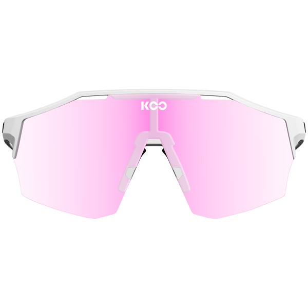 KOO Alibi cycling sunglasses with white frame and pink photochromic lenses