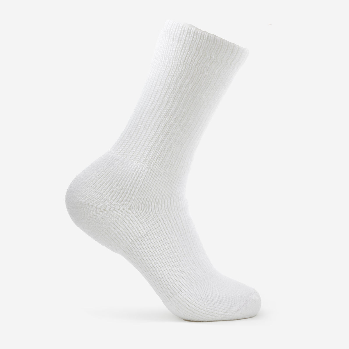 Thorlos Walking Moderate Cushion Crew Sock in white shown on foot form