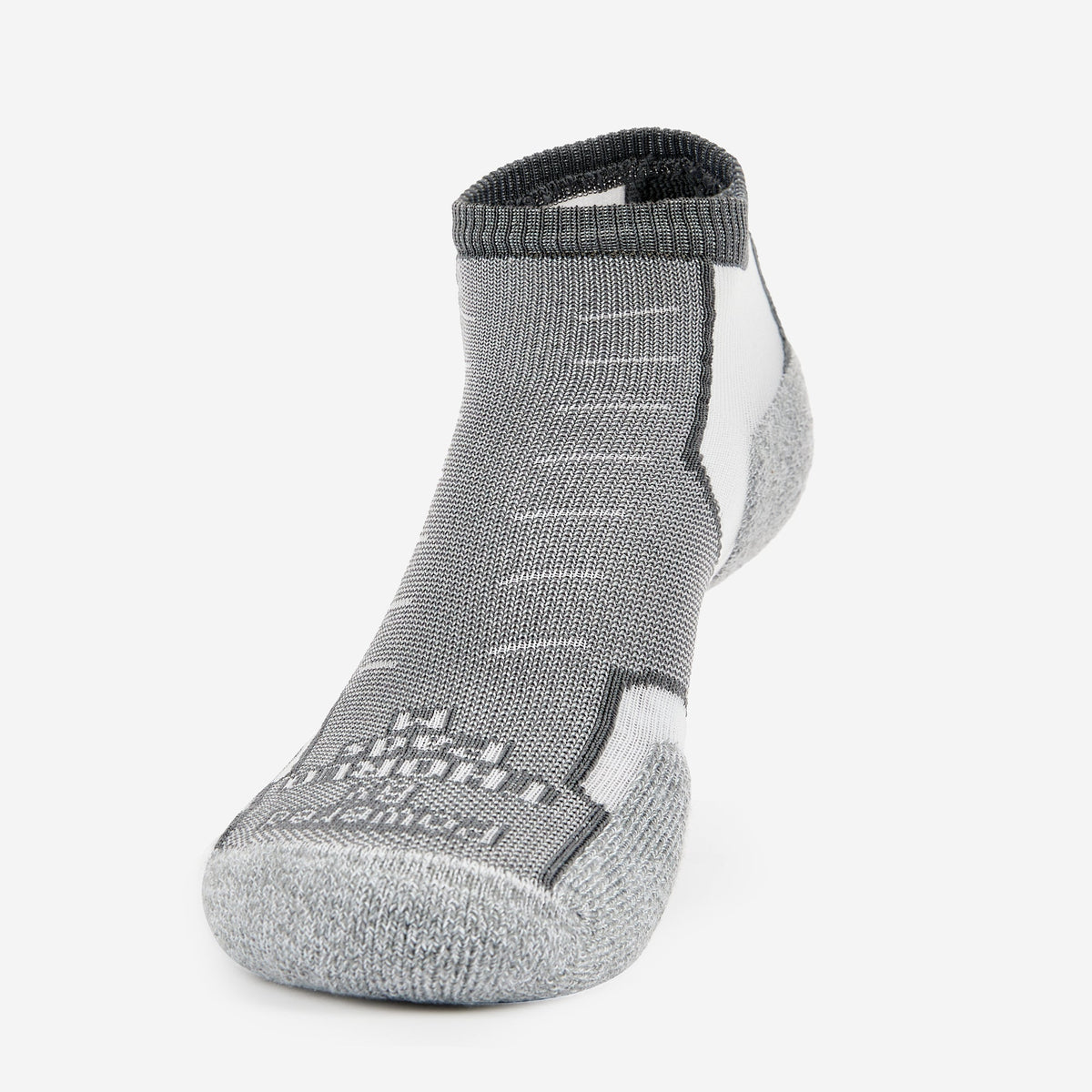 Thorlos Experia Energy low-cut ankle sock in gray and white colorway