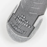 Thorlos Experia Energy sock toe closeup showing gray knit fabric with brand logo detail