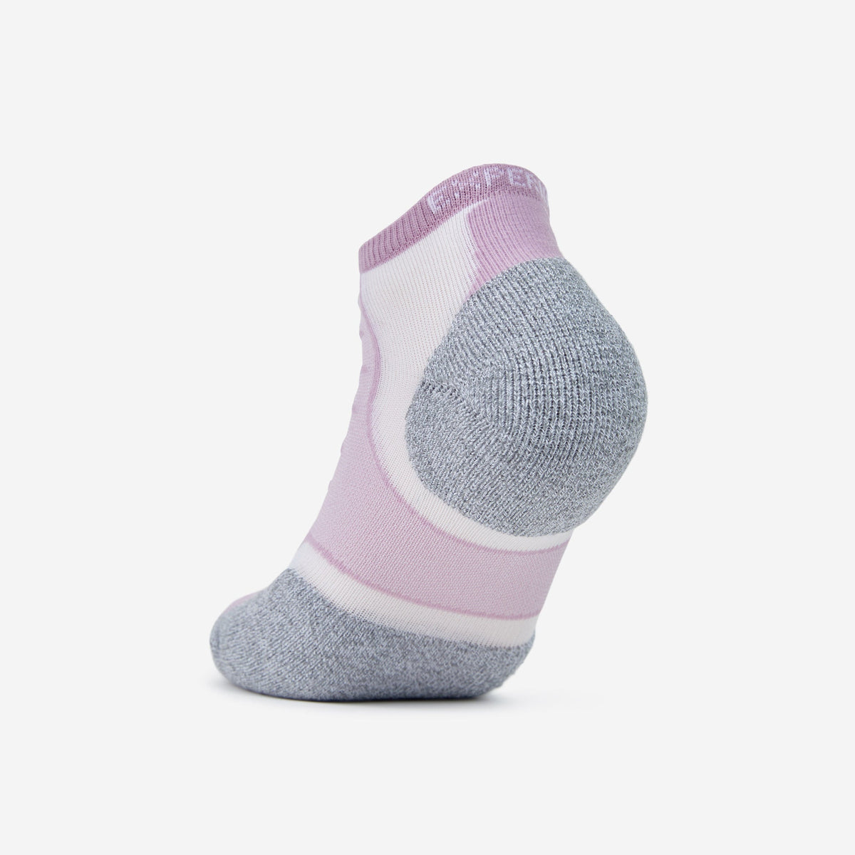 Thorlos Experia Energy low-cut ankle sock in pink, white, and gray colorway