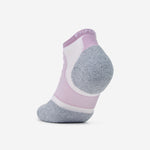 Thorlos Experia TechFit ankle sock in pink and white, rear view showing cushioned heel cup.